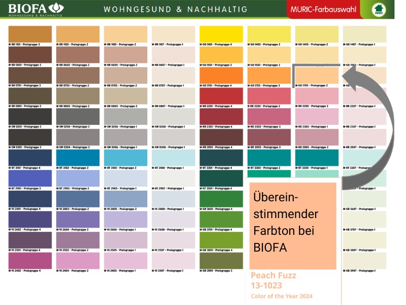 Bei Biofa gibt es einen soften Apricot-Ton, der mit Peach Fuzz vergleichbar ist