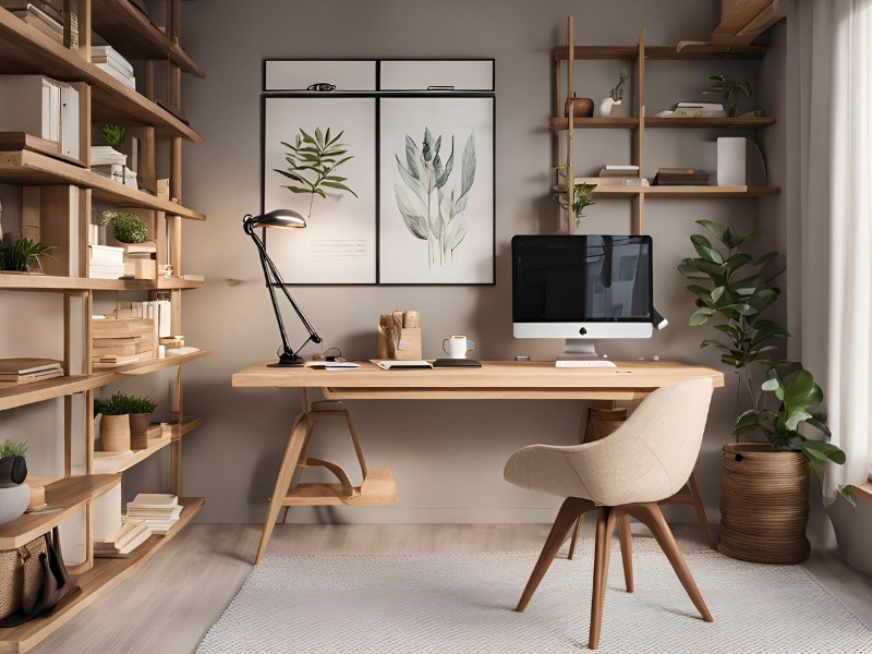 Böden, Wände und Möbel aus ökologischen Produkten sorgen für gutes Raumklima im HomeOffice